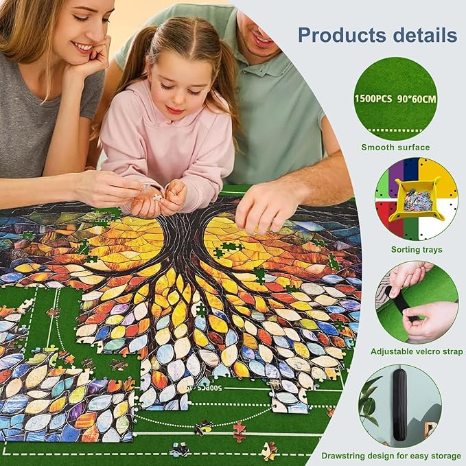 Napzy Puzzle Mat Rollup Puzzle Mats for Jigsaw Puzzles Storage Puzzles Matt Roll Up Board Saver with 8 Sorting Trays 1 Drawstring Bag Jigsaws Table for Up to 1500PCS