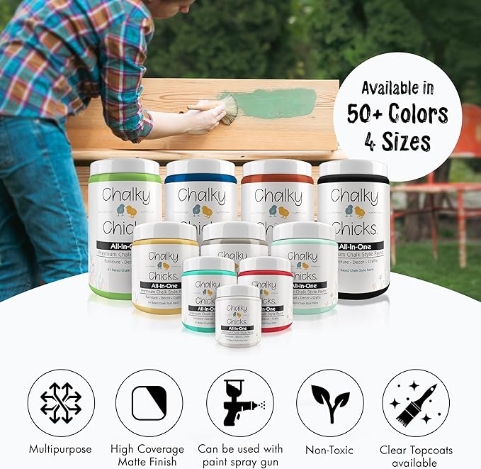 Chalky Chicks All-in-One Chalk Paint for Furniture or Cabinet - 4 Fl Oz - Matte Finish CottonTail White for Metal, Wood Furniture Paint - No Sanding All-in-One for Home Decor & Crafts, USA Made