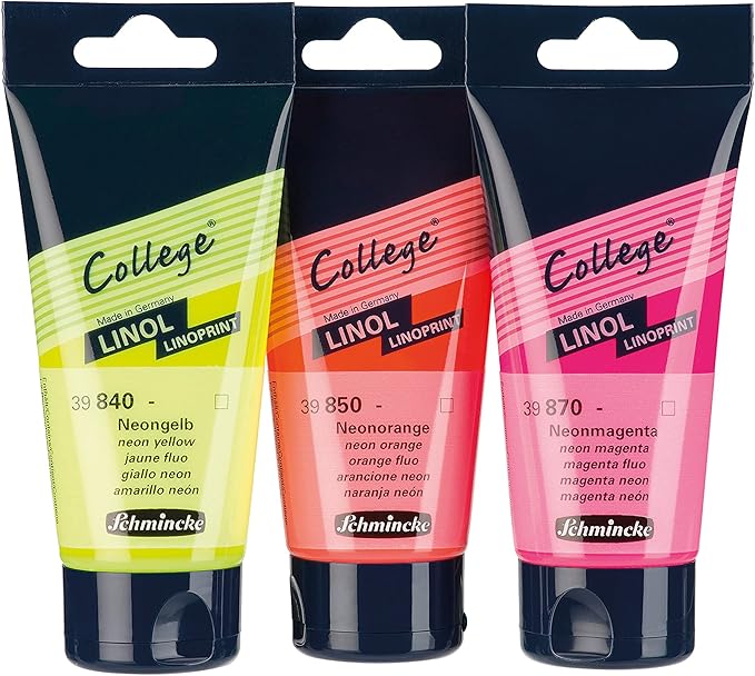 Schmincke - College Linol, Artists' Lino colors, Neon yellow in 75 ml tube, 39840013, low-odour water-based lino printing ink, lightfast, even print