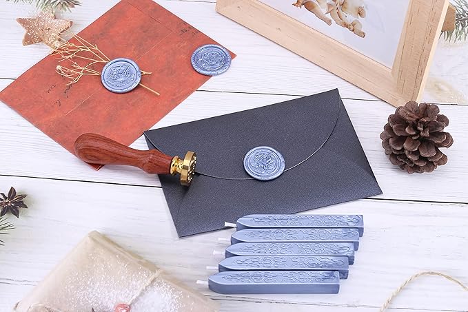 Yoption 5 Pieces Metallic Blue Sealing Wax Sticks, Antique Totem Fire Manuscript Wax Seal Sticks with Wicks for Wax Seal Stamp (Metallic Blue)