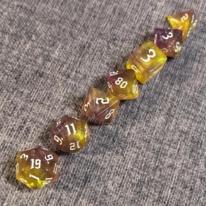 DND RPG Dice Set, Nebula Polyhedral Dice for Dungeons and Dragons, Mystery 7-Piece Set (Pale Yellow)
