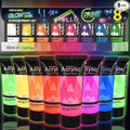AUREUO Glow in the Dark Acrylic Paint, 8 Colors x 2 Fl Oz / 60ml Neon UV Black Light Paints for Halloween, Rocks, Wood, Craft, Canvas, Paint Party Supplies