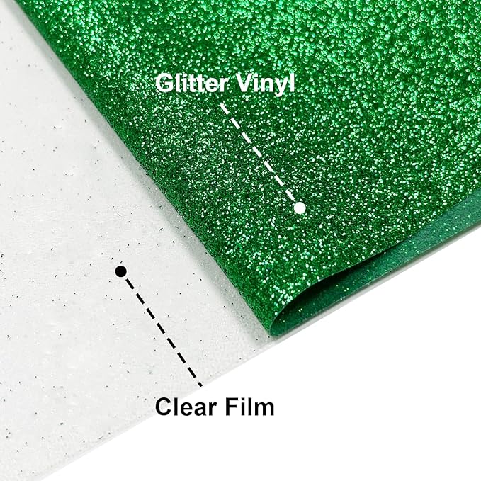 Christmas Green Glitter HTV Heat Transfer Vinyl, 12" x 8ft lron on Vinyl, for T-Shirt Ironing, Vinyl HTV Easy to Cut and Weed, The Best Choice for DIY Creativity. (Greener, 12" x 8ft)