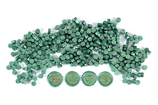 Yoption 360Pcs Metallic Green Sealing Wax Beads, Hexagon Wax Seal Beads with 4Pcs Tea Candles and 2 Melting Spoons for Wedding Invitations, Wine Packaging, Gift Wrap, Envelopes