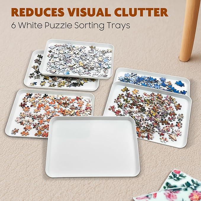 11.5 x 8.3 in Puzzle Sorting Trays Stackable, 6-Pack Puzzle Piece Sorter Trays for 1000/1500/2000 Pieces