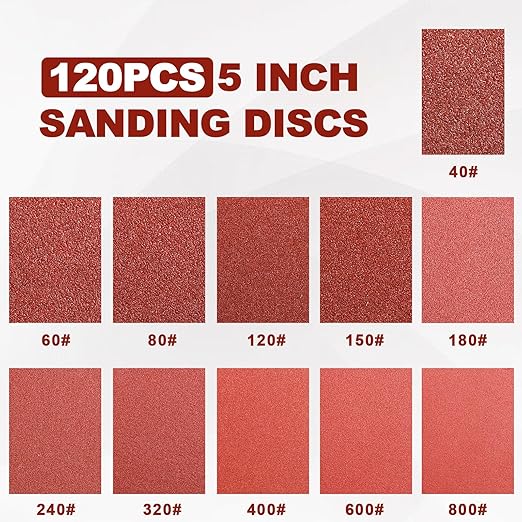 120 PCS 5 Inch Sanding Discs 40 Grit, 8 Hole Aluminum Oxide Hook and Loop Round Sandpaper for Random Orbital Sander