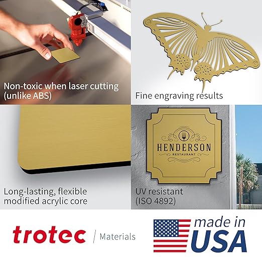 Trotec | Metallic Looking Acrylic Sheet | 12"x24"x1/16, 4 Pcs | European Gold/Black | Metallic Finish - Scratch Resistant for Laser Engraving & Cutting,Printing,Glowforge,Name Plate | USA Made