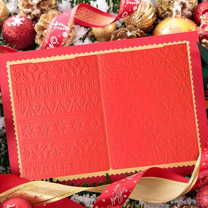 4 Pieces Christmas Plastic Embossing Folder Christmas Embossing Template Snowflake Bells Pattern Scrapbooking Embossing for Christmas Craft Cards Decorations