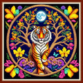 Dimensean Stamped Cross Stitch Kits Full Range of Embroidery Patterns Starter Kits for Beginners Adult or Kids DIY Cross Stitches Needlepoint Kits 11CT-Tiger Wreath 17.7x17.7 inch