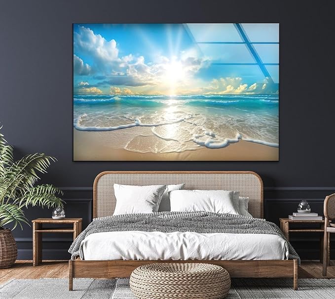My Photostation.com 48Wx32H'' Beautiful Sunset & Ocean Glass Wall ArtTempered Glass Printing Wall Decor Large Wall Art Wall Hangings