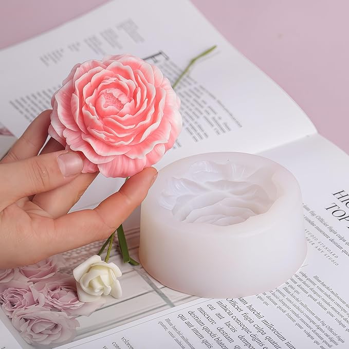 2PCS Peony Rose Flower Candle Silicone Mold Resin Soap Clay Chocolate Jelly Handmade Candle