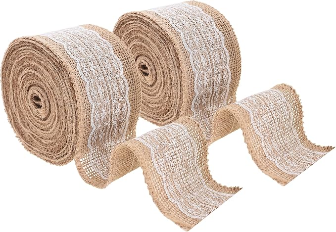 Mandala Crafts Burlap and Lace Ribbon 3 Inches Wide Jute Ribbons for Crafts - 20 Yds Roll Rustic Burlap Wrap Trim Ribbons for Wreaths Bows Wedding Party