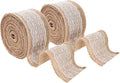 Mandala Crafts Burlap and Lace Ribbon 2 Inches Wide Jute Ribbons for Crafts - 20 Yds Roll Rustic Burlap Wrap Trim Ribbons for Wreaths Bows Wedding Party