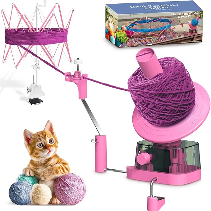 Yarn Winder and Swift, Electric Yarn Ball Winder & Swift Combo for Crocheting, Efficiently Cake with Strong Tension Adjustable Speed Up to 13 oz, Yarn Spinner Wool for Knitting Enthusiast (Pink)