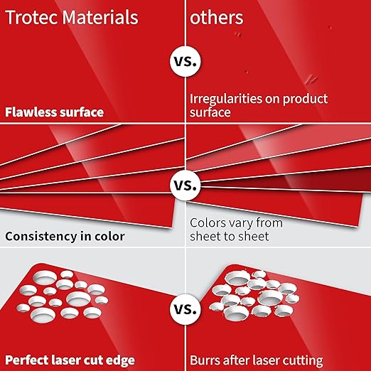 Trotec TroLase | 12"x24"x1/16", 4 Pcs | Gloss Red/White | 2 Ply | Modified Acrylic | Laser Engraving Double Color Plastic Sheet | Engraving Blanks for Laser, Saw, Guillotine | Made in USA