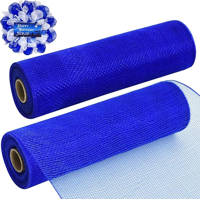 TONIFUL 2 Rolls 10 Inch Royal Blue Decorative Mesh Ribbbon Rolls, Fabric Mesh for Mesh Wreath Supplies, Front Door Wreath Crafts Tree Decor Christmas NewYears Halloween Decoration (10 yds/roll)
