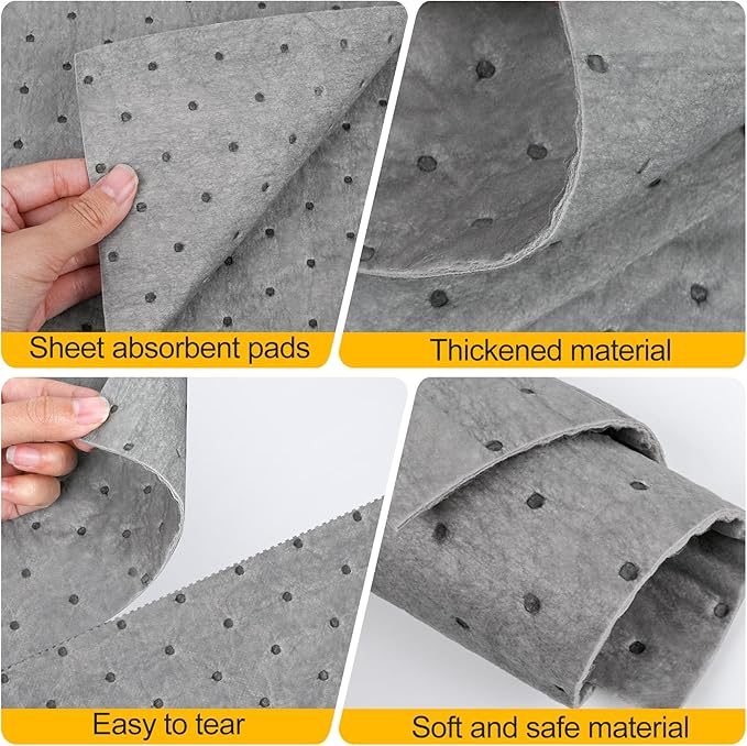 30PC Oil Absorbent Pads | 13"X10" Meltblown Polypropylene Mats, Hand-Tear Lines for Automotive & Workshop | Vacuum Eco-Packaging, Reusable Spill Control
