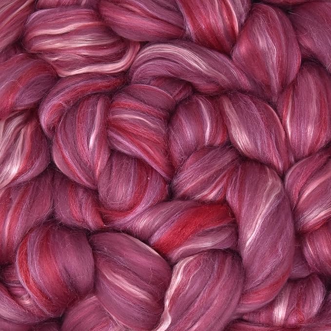 Merino Silk Luxe Tonal Designer Blend. Superfine Merino, Mulberry Silk, Tussah Silk. Top Roving for Spinning or Felting. Majestic Plum 4oz