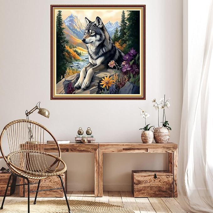 Hopeart Stamped Cross Stitch Kits for Beginner Embroidery Kits for Beginners Adults DIY 11CT Cross Stitch Patterns Needlepoint Kits Crossstitching Kits-Timberwolves 18x18 inch