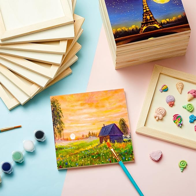 Kathfly 48 Pcs 6 x 6’’ Wood Panel Boards, Unfinished Wood Canvas Panels for Painting Crafts DIY Drawing Pouring Art Projects