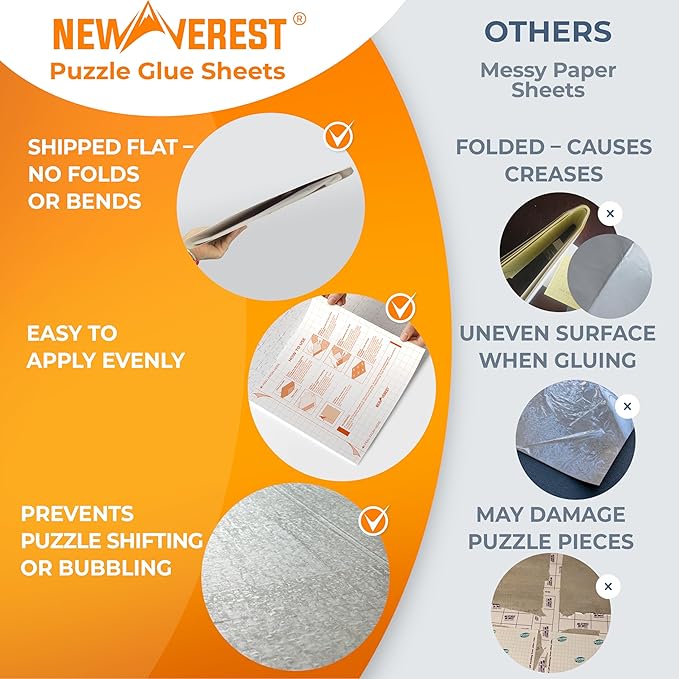 Newverest 24-Pack Puzzle Glue Sheets 10×10″ – Preserve & Display 4 × 1000-Piece Jigsaw Puzzles – Peel & Stick Puzzle Saver with 8 Adhesive Hangers – No Glue, No Mess, Ships Flat, Gift-Ready Box