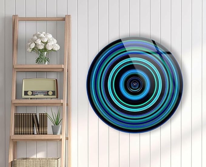 My Photostation.com 39,4''(100cm) Diameter Blue and Green Round Glass Wall Art Tempered Glass Printing Wall Decor Large Wall Art Wall Hangings