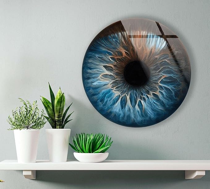 My Photostation.com 27.5''(70cm) Diameter Eye Round Blue Glass Wall Art Tempered Glass Printing Wall Decor Large Wall Art Wall Hangings