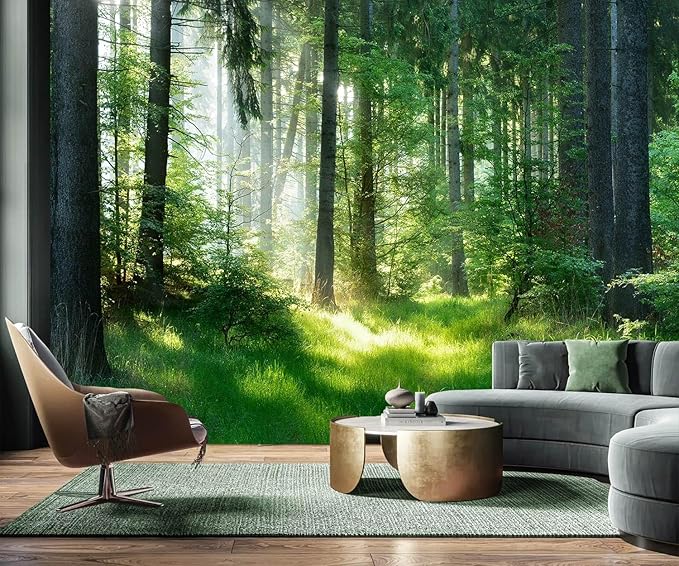 AFZEVEB-Green Forest Wallpaper Natural Landscape Wall murals for Bedroom 159"x107"(Not Peel and Stick)
