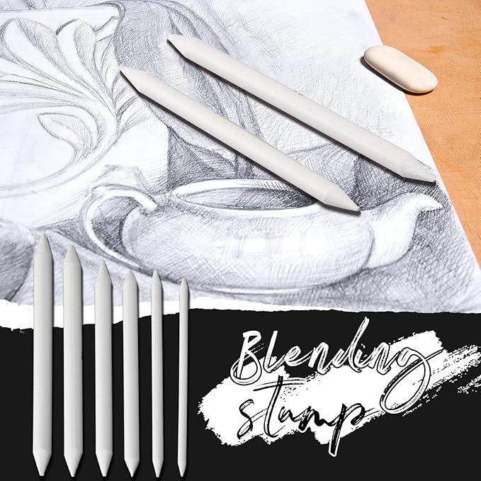Fulmoon 288 Pcs Blending Stump and Tortillion Set Paper Art Blenders Blend Stumps for Drawing Shading Drawing Supplies Pencil Sketch Paint Tools for Student(Blending Stump,#1, #2, #3, #4, #5, #6)