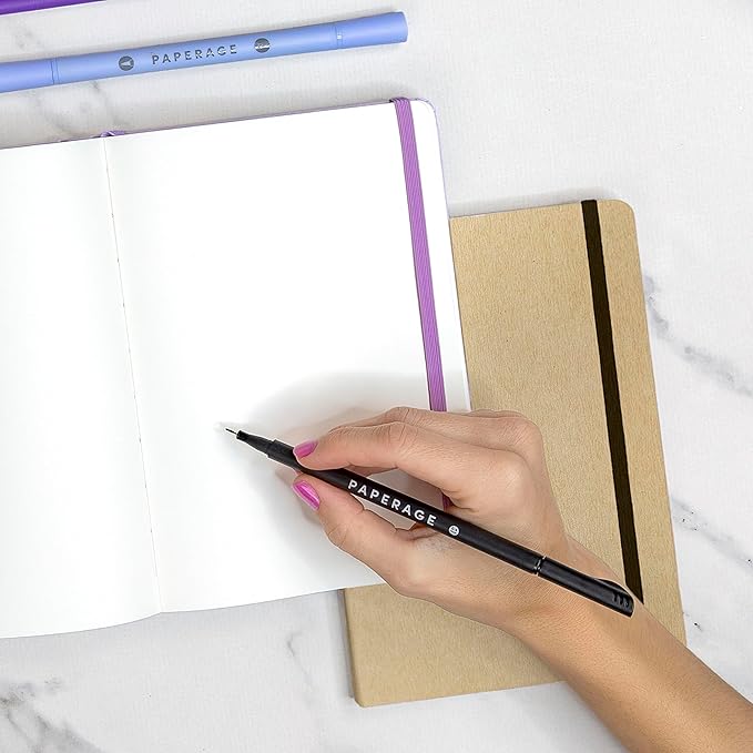PAPERAGE Recycled Blank Journal Notebook, (Black), 160 Pages, Medium 5.6 in x 8 in - 100 GSM Thick Paper – Hardcover Journaling Notebook for Work, School, Note Taking or Sketching