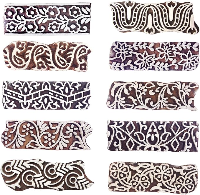 Royal Kraft Border Wooden Printing Stamps (Set of 10) - DIY Henna Fabric Textile Paper Clay Pottery Blocks Htag2177