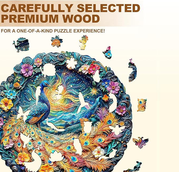 Wooden Puzzles for Adults,Peacock Puzzle, Unique Shaped Wooden Jigsaw Puzzles for Adults, Family Puzzle(13.4 * 13.4 in 300pcs)