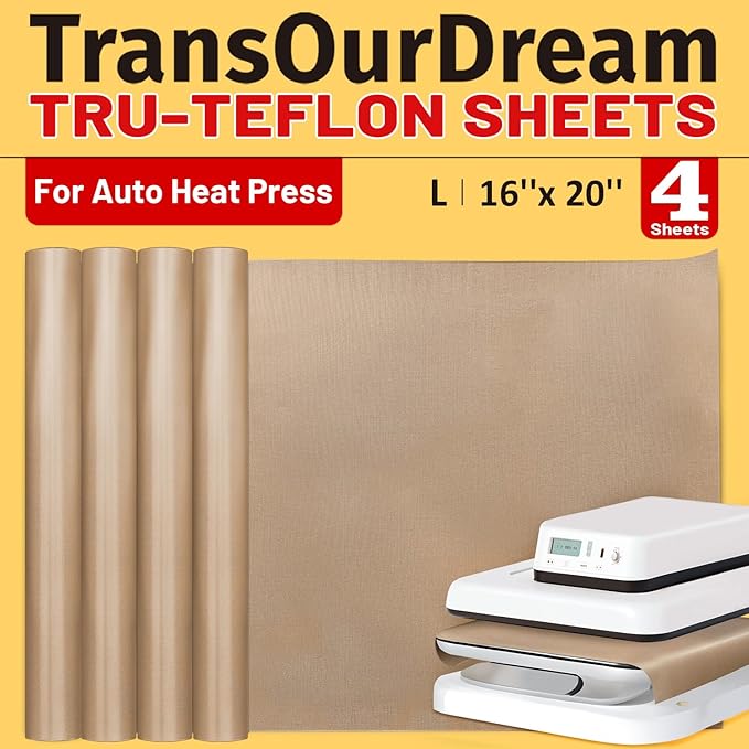TransOurDream 4 Pack PTFE Teflon Sheets Size L16 x 20" for Auto Heat Press Heat Transfer Paper and Sublimation Paper Reusable Heat Resistant Non stick