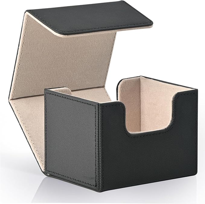ZLCA Card Deck Box for Trading Cards, MTG Commander Deck Box Holds 120+ Single Sleeved, Leather Magnetic Card Storage Case Fits for TCG CCG Magic (Black& Gold)