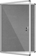 38"x28" Enclosed Bulletin Board, Lockable Weather-Resistant Aluminum Cork Noticeboard for School & Office, Silver Frame w/Grey Flet