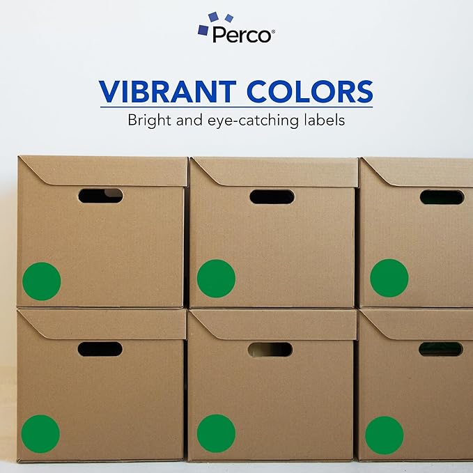 Perco Green 3-Inch Perforated Circle Dot Sticker Labels — 10 Rolls, 5,000 Round Stickers — with Permanent Adhesive for Moving Boxes, Sale Signage, Displays, Status Messaging—Made in USA