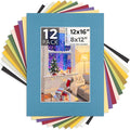 Mat Board Center, 12X16 Mix Color Mats for 8X12 Pictures - Acid Free, 4-Ply Thickness, White Core, Bevel Cut - for Artworks, Photos, Framing - Pack of 12