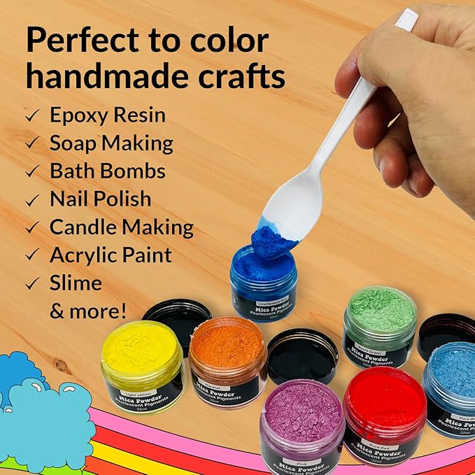 Pigment Powder for Epoxy Resin, 24 Pastel Colors, Mica Powder for Candle Dye, Bath Bomb Coloring, Soap Making, Resin Pigment, Metallic Pearl Soap Dye for Candle Making