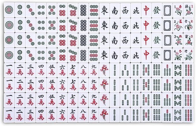 drizzle Chinese Mahjong Game Set - 146 Medium Size Tiles 1.3inch with Instructions - Professional Mah Jong Play Green [專業中式麻將]