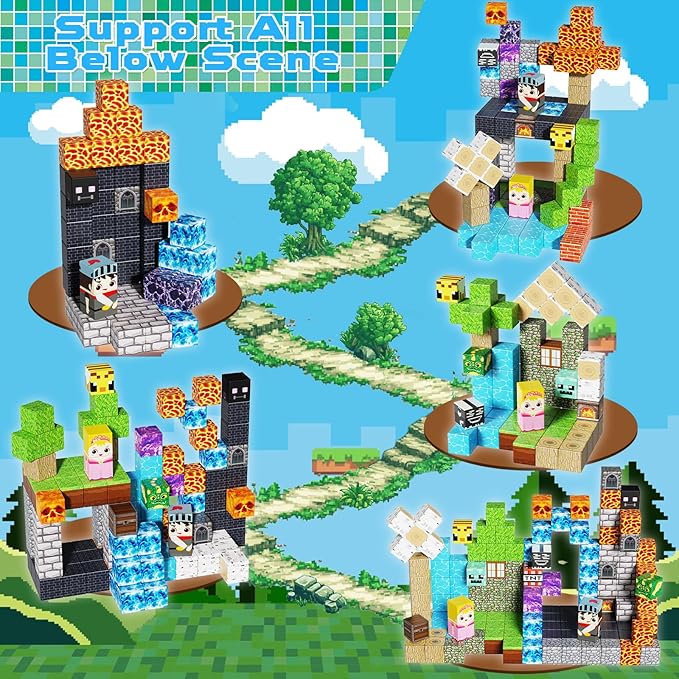 Magnetic Building Blocks - 150PCS Magnet Block Cubes Dark Hell Forest Castle, STEM Toy Building Sets for Kids Age 3+, Montessori Stacking Construction Toys Easter Gift for Boys Girls Age 4-8, 8-12