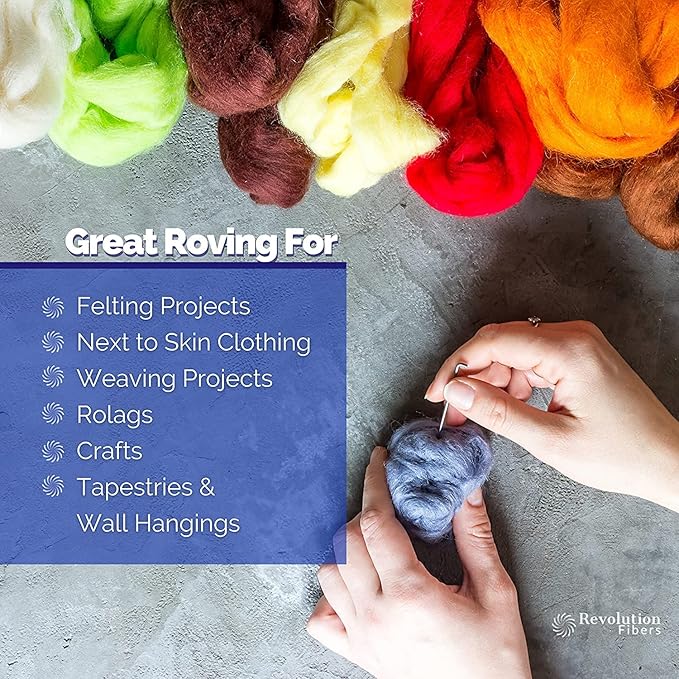 Revolution Fibers Merino Wool Combed Top | 1 lb Premium Wool Roving | 22 Micron, Best Merino Wool for Spinning, Tapestry, Needle Felting, Big Yarn Roving and Wall Hangings (Lavender Purple)