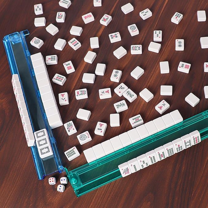 ZGME American Mahjong Set,166 White Tiles with Black Rectangular Bag and Accessories,4 All-in-One Mahjong Racks with Pushers,Complete Western Mahjong Set