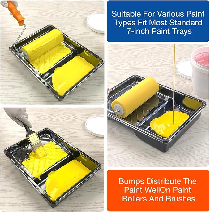 6 Pack Paint Tray Liners 7 Inch, 3 Heavy-Duty Plastic Trays with 3 Disposable Clear Liners, Paint Roller Trays, Paint Pan Liners for Walls, Furniture & DIY Painting Projects