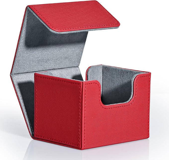ZLCA Card Deck Box for Trading Cards, MTG Commander Deck Box Holds 120+ Single Sleeved, Leather Magnetic Card Storage Case Fits for TCG CCG Magic(Red)
