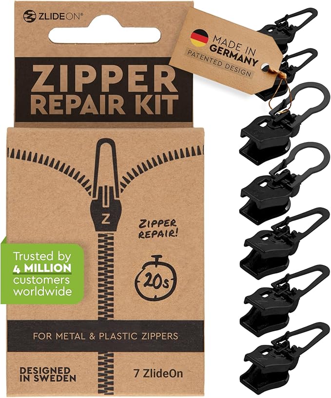 ZlideOn Zipper Pull Replacement - 7pcs, Black, Large - Instant Zipper Replacement Slider Multipack