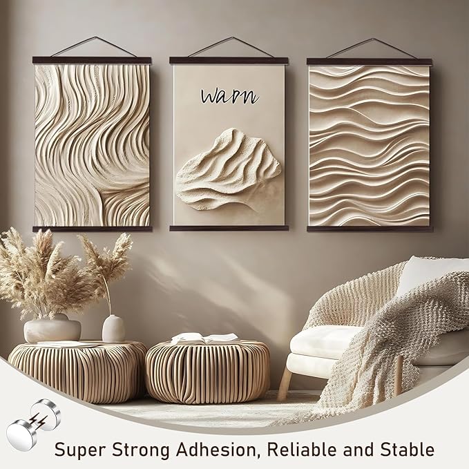 Artmag Magnetic Poster Hanger Frame, Light Wood Wooden Magnet Canvas Artwork Print Poster Hangers for 10x14 10x16 10x20 Frames Hanging Kit (Walnut, 10")