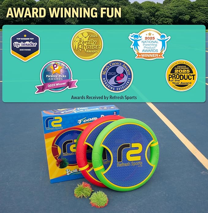Fun Bouncy Paddle & Stringy Ball Toss & Catch Game - Easy to Use for Kids All Ages - Soft Foam Design for Safe Play Indoors or Outdoors - Also Works as Flying Disc - Great Gift Idea for Boys & Girls