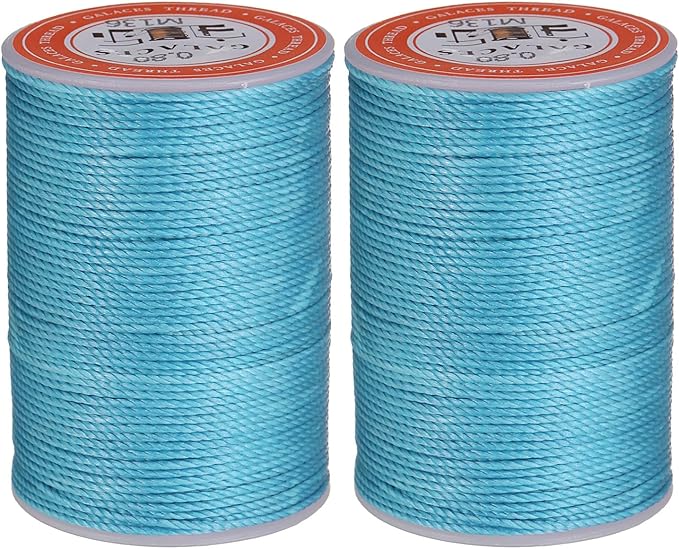 uxcell Round Leather Sewing Waxed Thread, 55m / 60 Yards Polyester Wax String, 0.80mm Wax Stitching Cord for Leather Crafts, Bookbinding, Bracelets Braided, Lake Blue, 2pcs