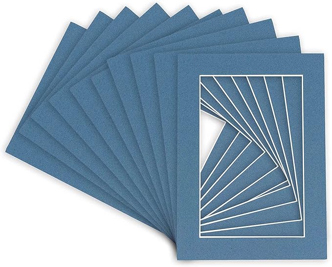 11x14 Mat for 8.5x11 Photo - Precut Steel Blue Picture Matboard for Frames 11 x 14 Inches - Bevel Cut to Display Art 8.5 x 11 Inches - Acid Free Pack of 100 MATS with Backing Boards & Clear Bags