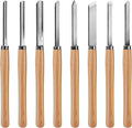 HAUTMEC Professional Wood Turning Chisel 8 pcs Set, Lathe Chisel Set with 2 Skew 1 Spear Point 1 Parting 1 Round Nose & 3 Gouge Tools for Beginners, Hobbyists and Professionals HT0237-WW